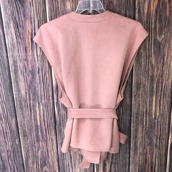 Ryegrass Faux Sueded Wrap Style Vest Top Womens 1X Pink Sleeveless Tie Waist - Picture 3 of 6